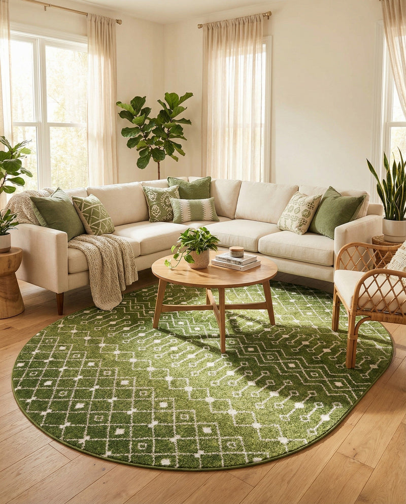 Mediterranean Lattice Collection Area Rug - Santorini (Green) Oval Green  lifestyle 32