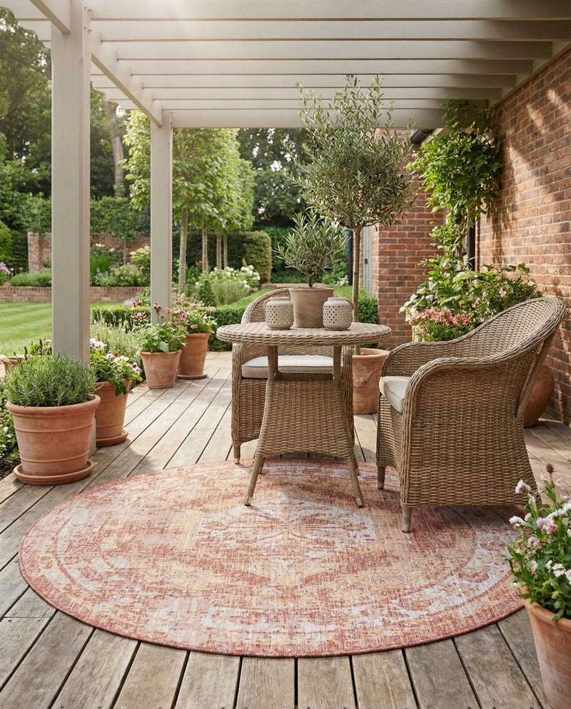 Patio Heritage Collection Area Rug -  Augusta (Rust Red) Round Rust Red  lifestyle 43