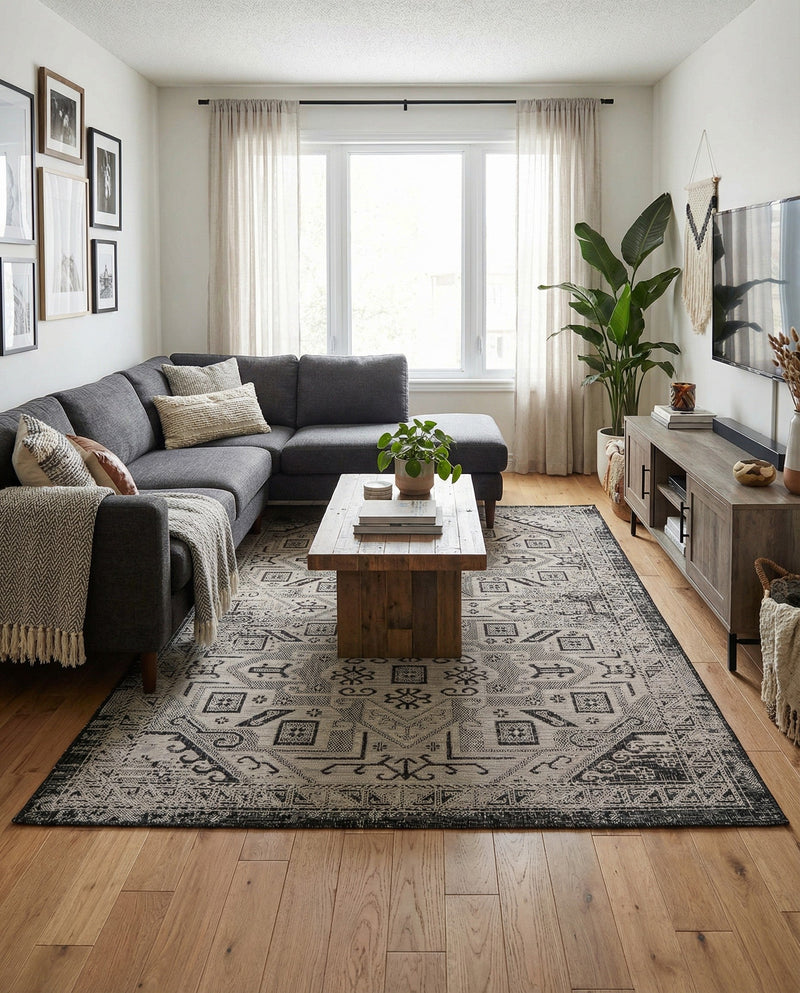 Tribal Terrace Treasures Collection Area Rug - Mayan Marina (Charcoal Gray) Rectangle Charcoal Gray  lifestyle 18