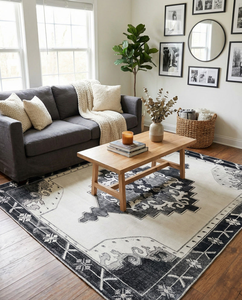 Heritage Elegance Collection Area Rug -  Winterthur (Black and White) Rectangle Black and White  lifestyle 4