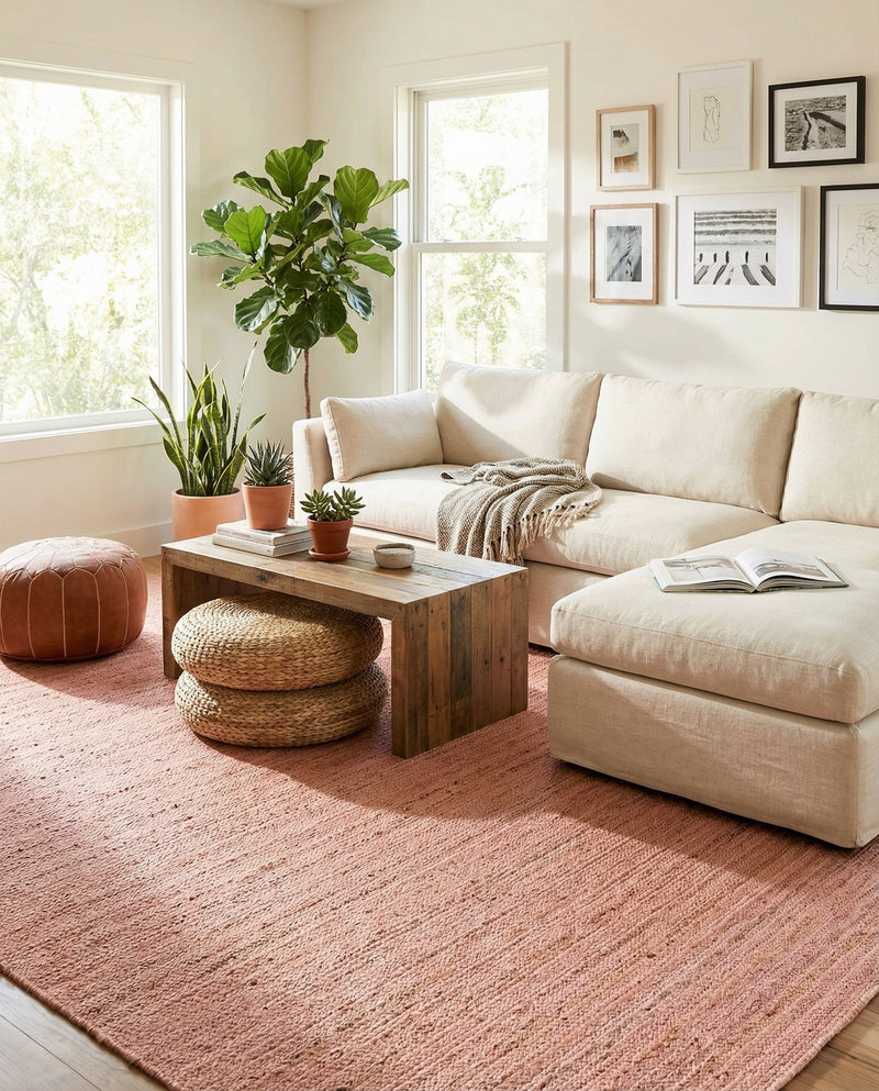 Woven Seaside Jute Collection Area Rug - Savannah (Light Pink) Rectangle Light Pink  lifestyle 16