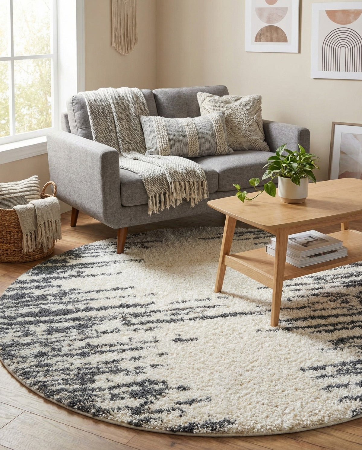 Tranquil Tides Shag Collection Area Rug - Marina Round White  lifestyle 123