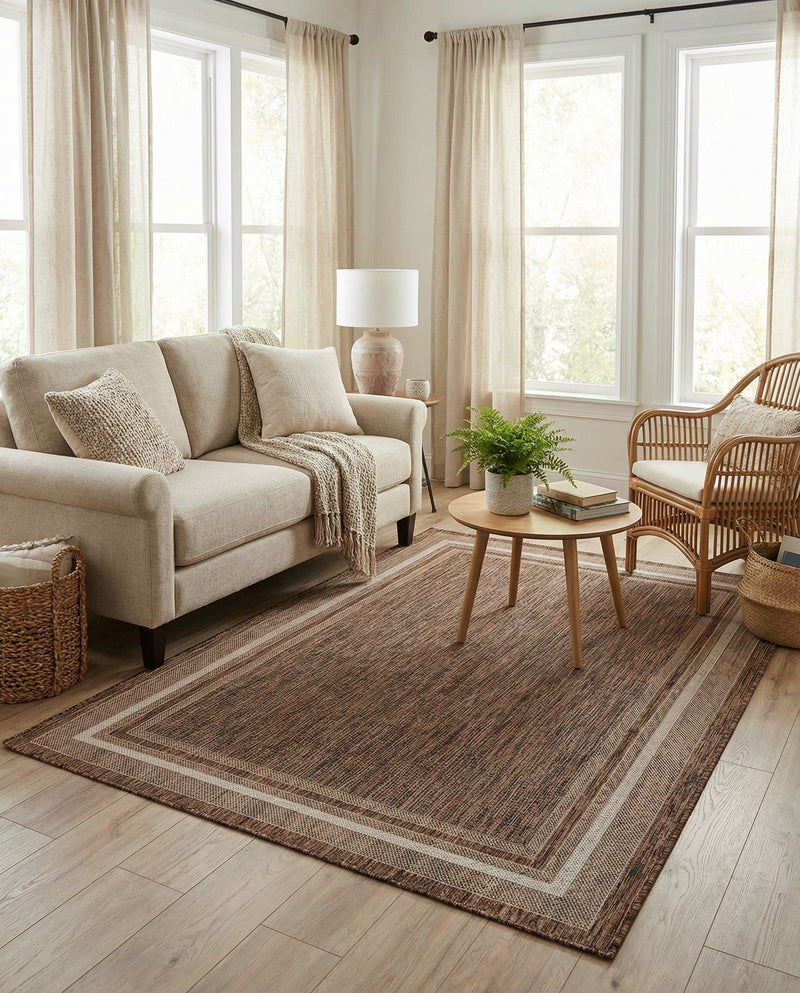 Terrace Fringe Collection Area Rug - Veranda (Brown) Rectangle Brown  lifestyle 18