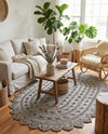 Woven Seaside Jute Collection Area Rug - Coastalhaven (Gray) Oval Gray  lifestyle 13