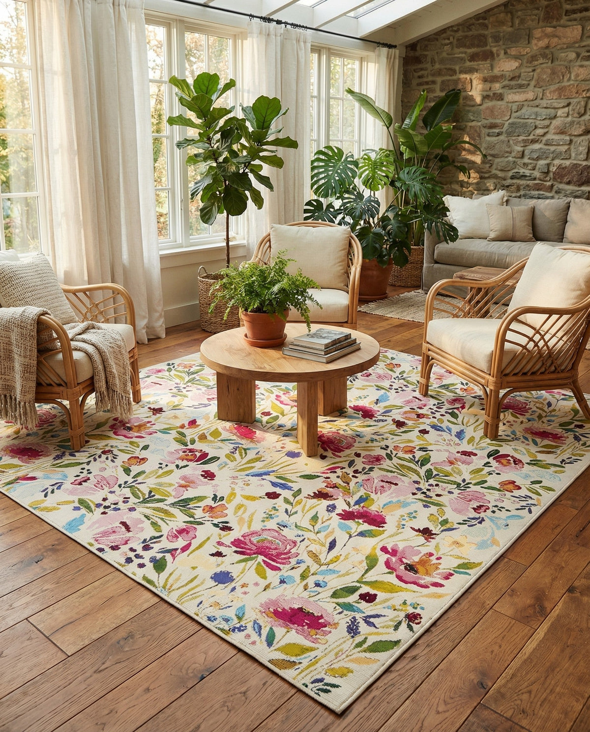 Seaside Blooms Collection Area Rug -  Meadow Square Multi  lifestyle 52