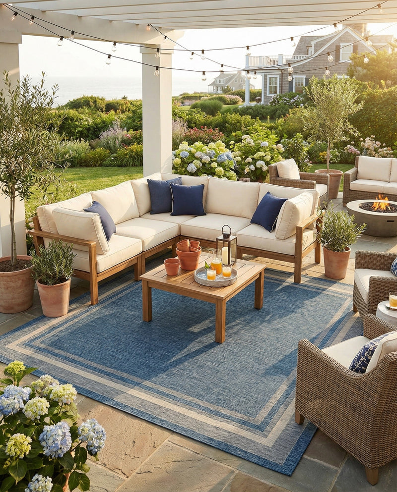 Terrace Fringe Collection Area Rug - Veranda (Blue) Square Blue  lifestyle 51