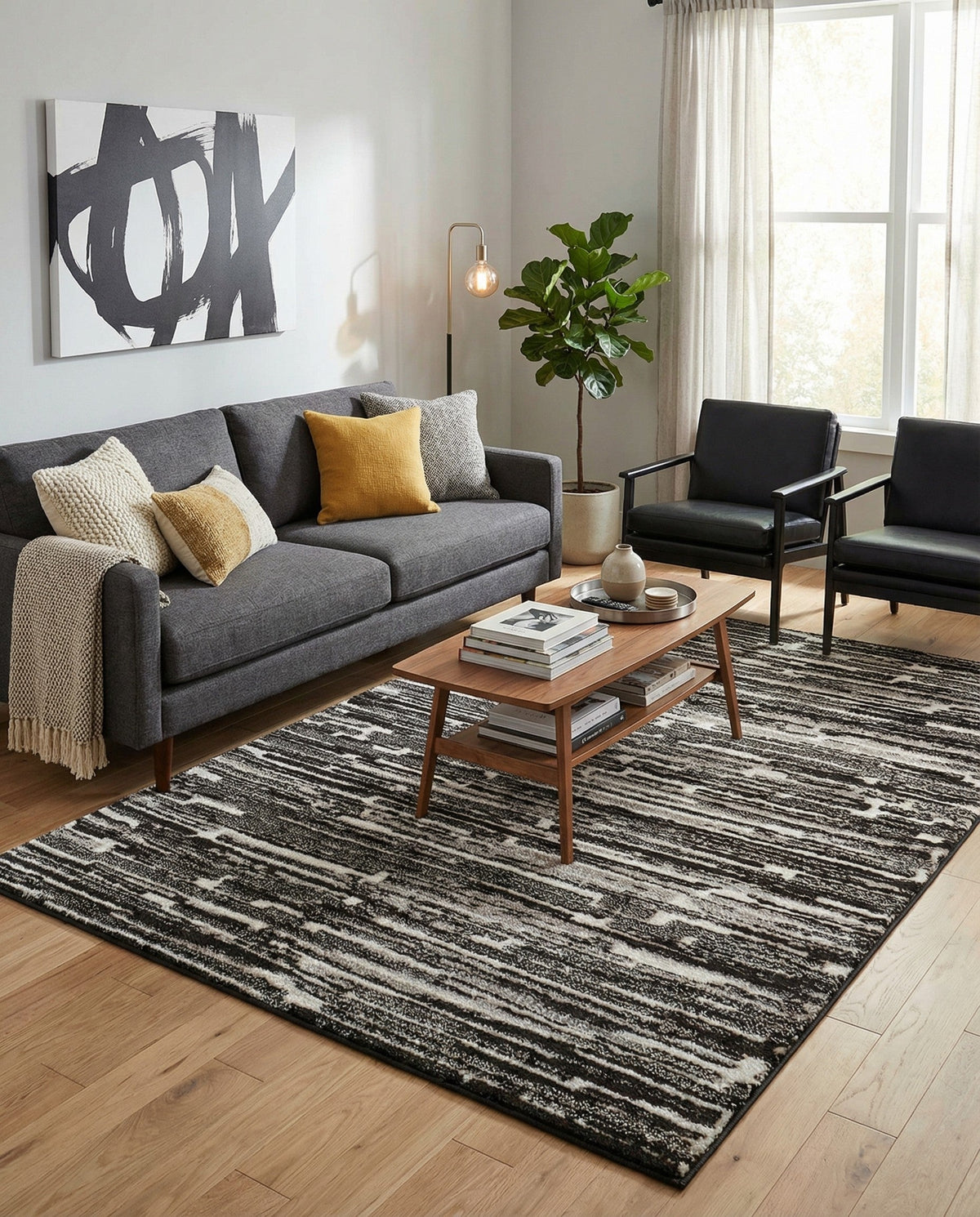 Sienna Collection Area Rug -  Rome Rectangle Black and Ivory  lifestyle 68