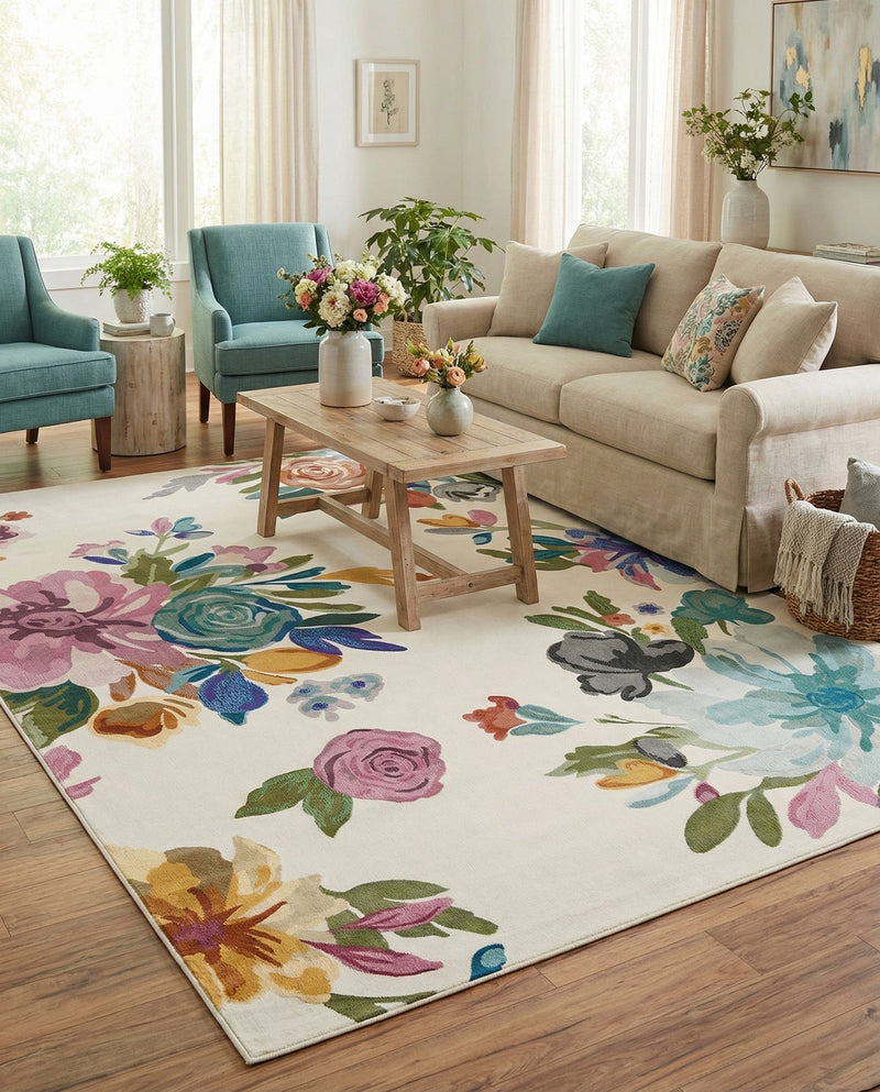 Meadow Breeze Collection Area Rug - Wildflower Rectangle Ivory  lifestyle 44
