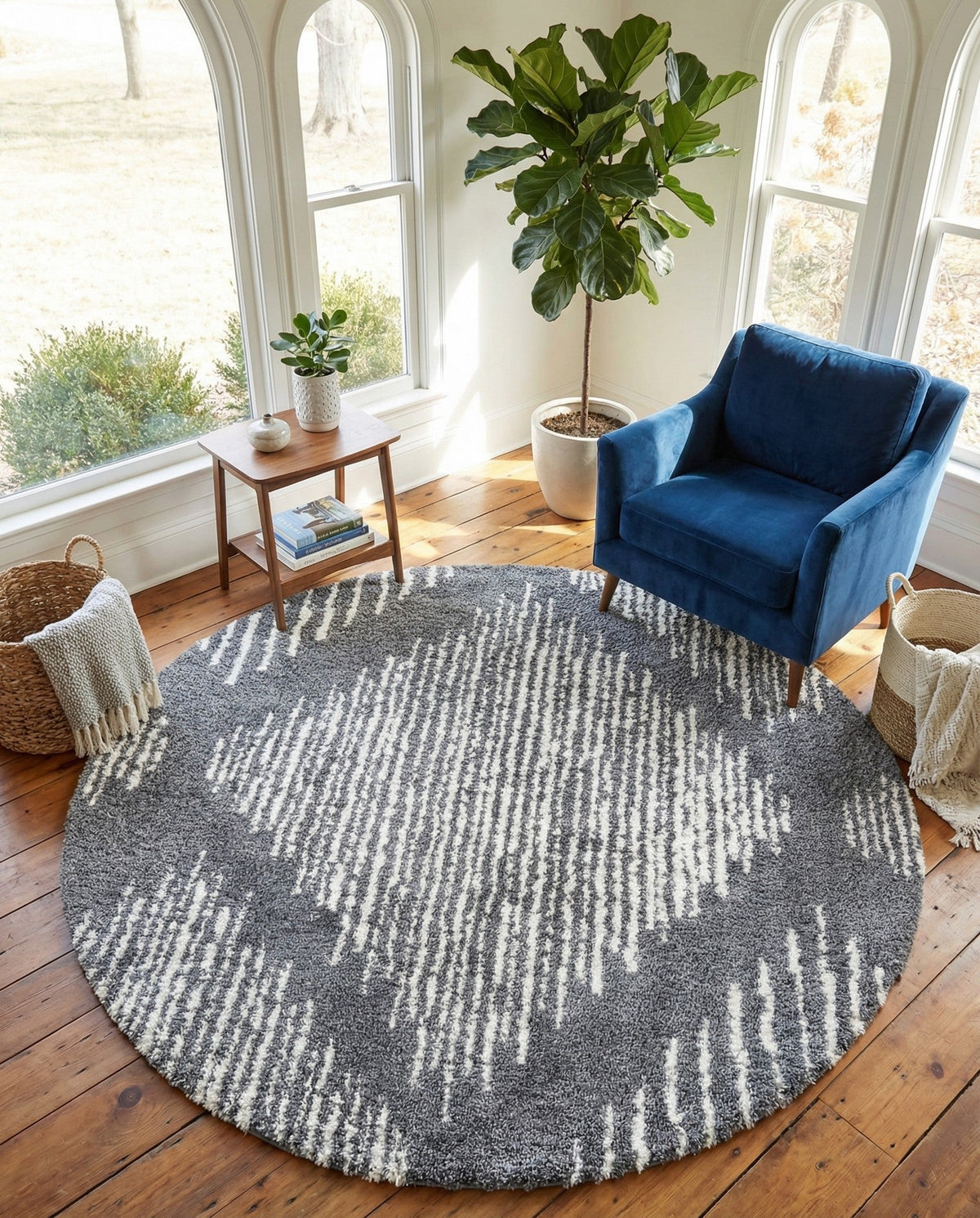 Tranquil Tides Shag Collection Area Rug -  Azure Round Gray  lifestyle 157