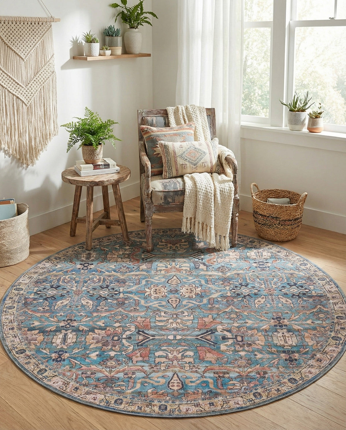 Vintage Memories Collection Area Rug -  Memories Round Blue  lifestyle 132