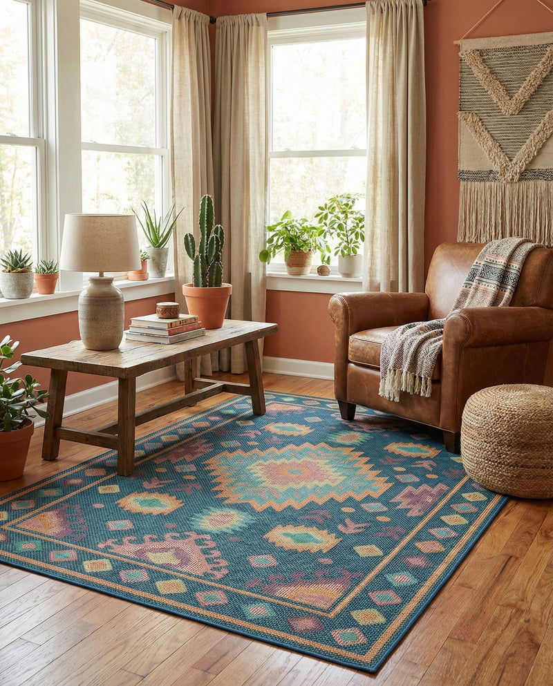 Coastal Terrace Collection Area Rug -  Dunes Rectangle Navy Blue  lifestyle 15