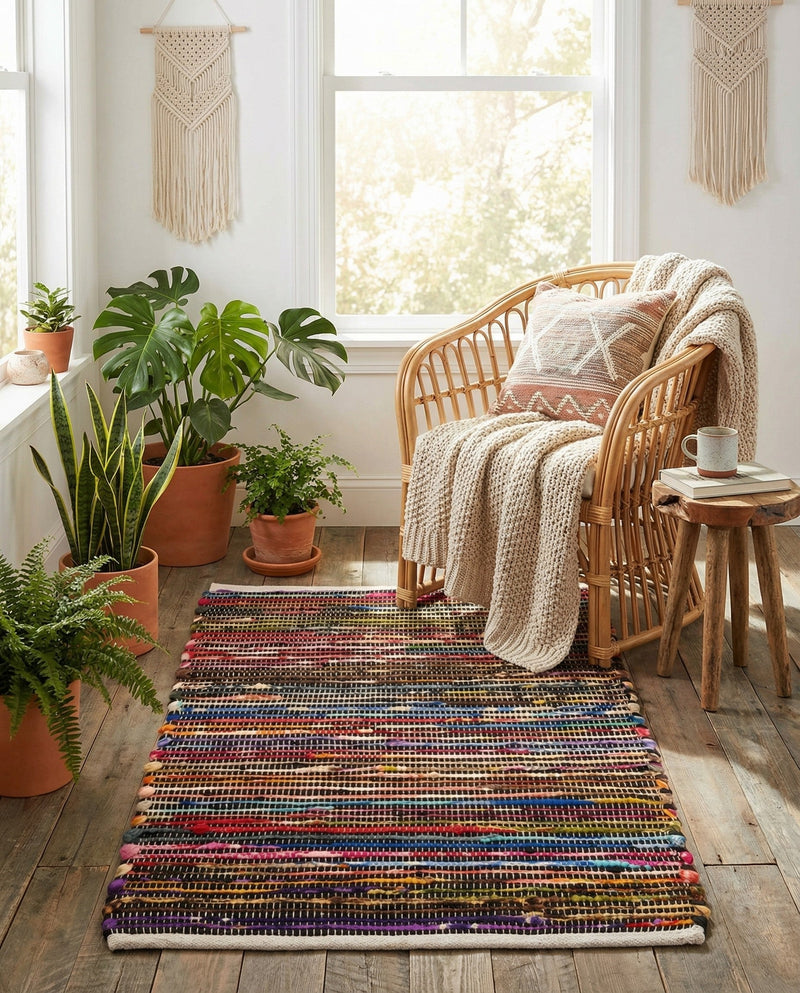 Thar Cotton Collection Area Rug - Alleppey Rectangle Multi Black  lifestyle 7