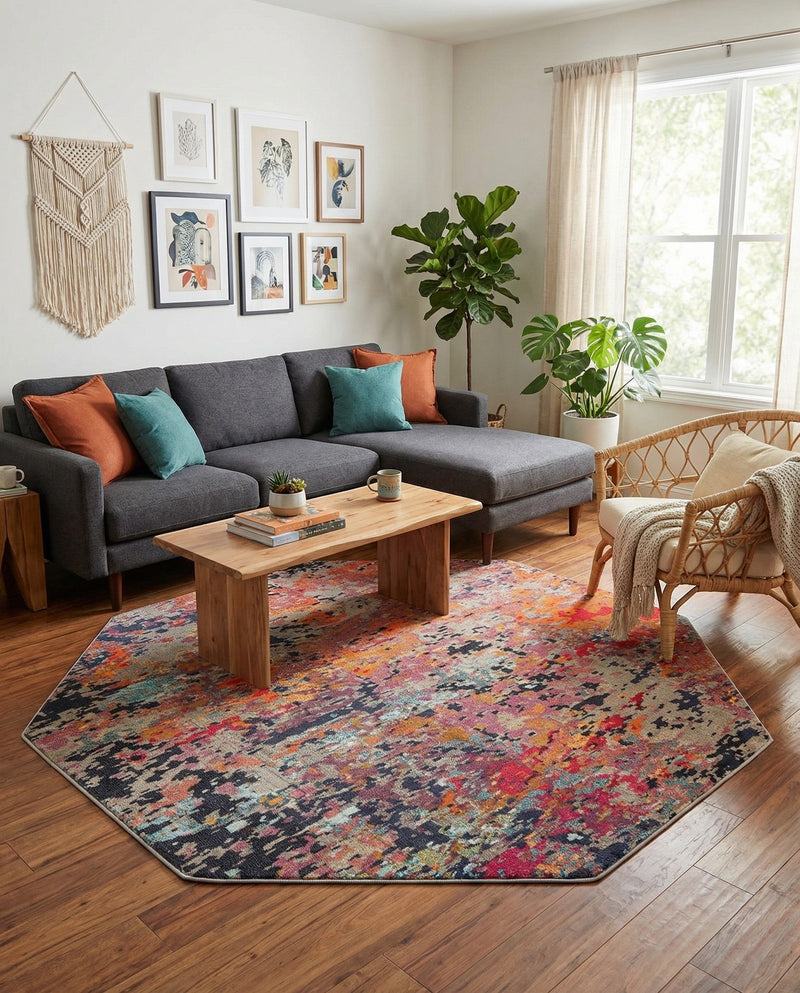 Colorburst Oasis Collection Area Rug -  Prism Octagon Multi  lifestyle 72