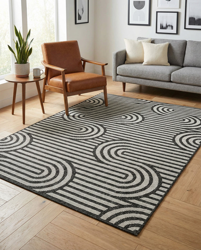 Urban Terrace Collection Area Rug -  Uptown Rectangle Black and White  lifestyle 7