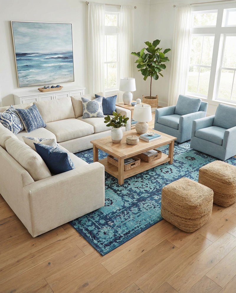Chateau Elegance Collection Area Rug -  Louvre Rectangle Blue  lifestyle 75