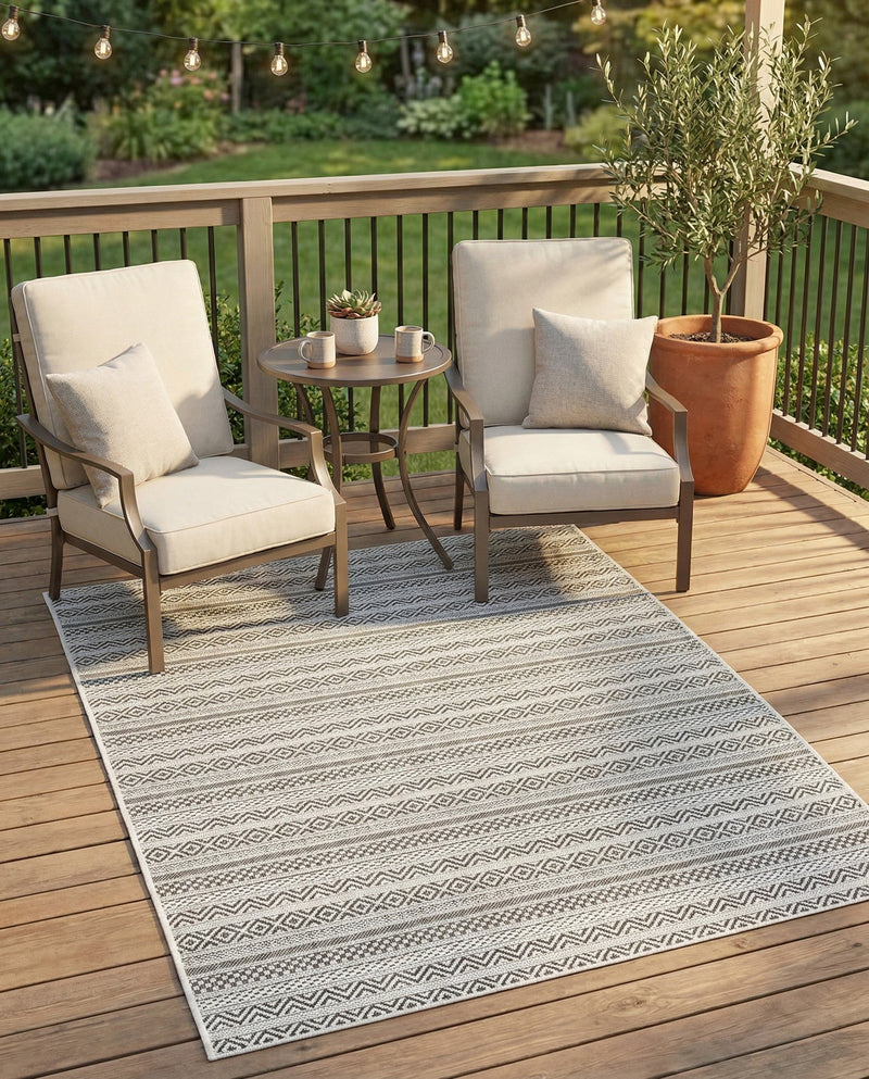 Seaside Stripes Collection Area Rug -  Boardwalk (Beige) Rectangle Beige  lifestyle 8