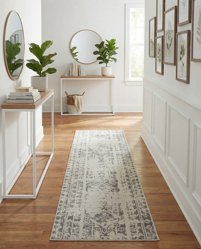 Brighton Stripes Collection Area Rug - Sussex (Gray and Ivory) Runner Gray and Ivory  lifestyle 65