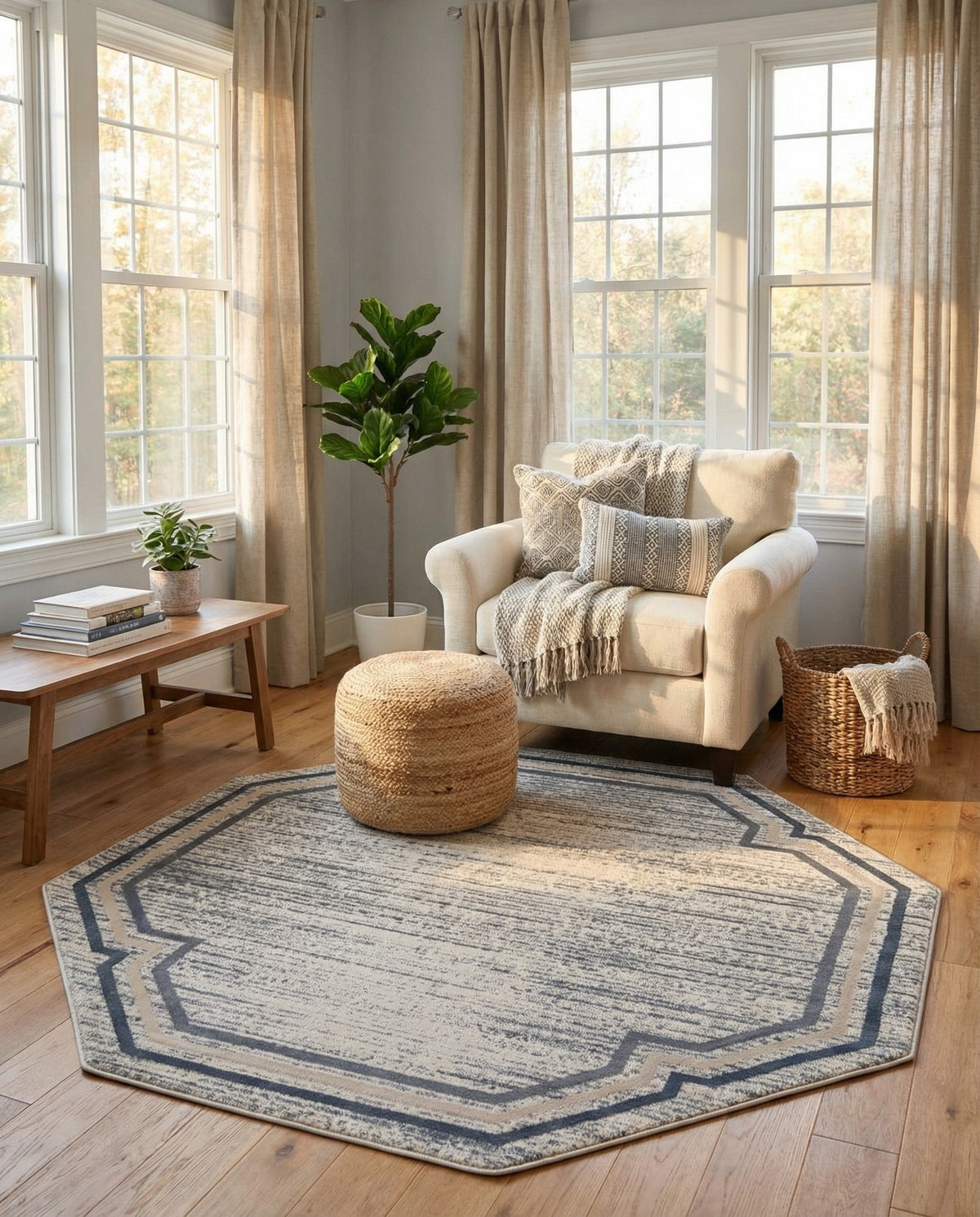 Serenity Sands Collection Area Rug -  Hushhaven Octagon Gray  lifestyle 89