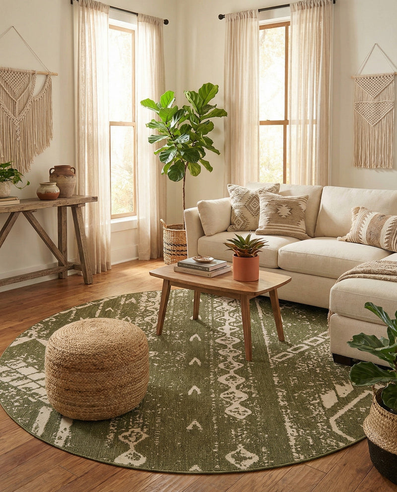 Desert Nomad Terrace Collection Area Rug - Sahara (Green) Round Green  lifestyle 20