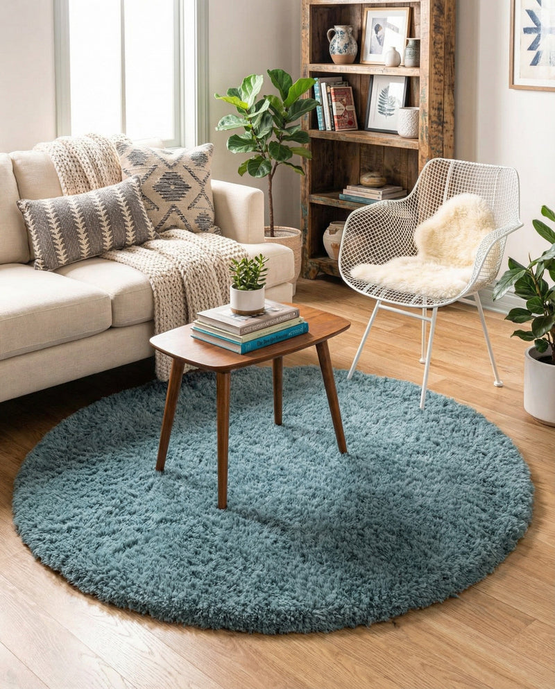 Eternal Plush Oasis Collection Area Rug -  Tranquility (Slate Blue) Round Slate Blue  lifestyle 29