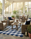 Sustainable Grid Indoor-Outdoor Oasis Collection Area Rug - Savannah Rectangle Navy Blue  lifestyle 47