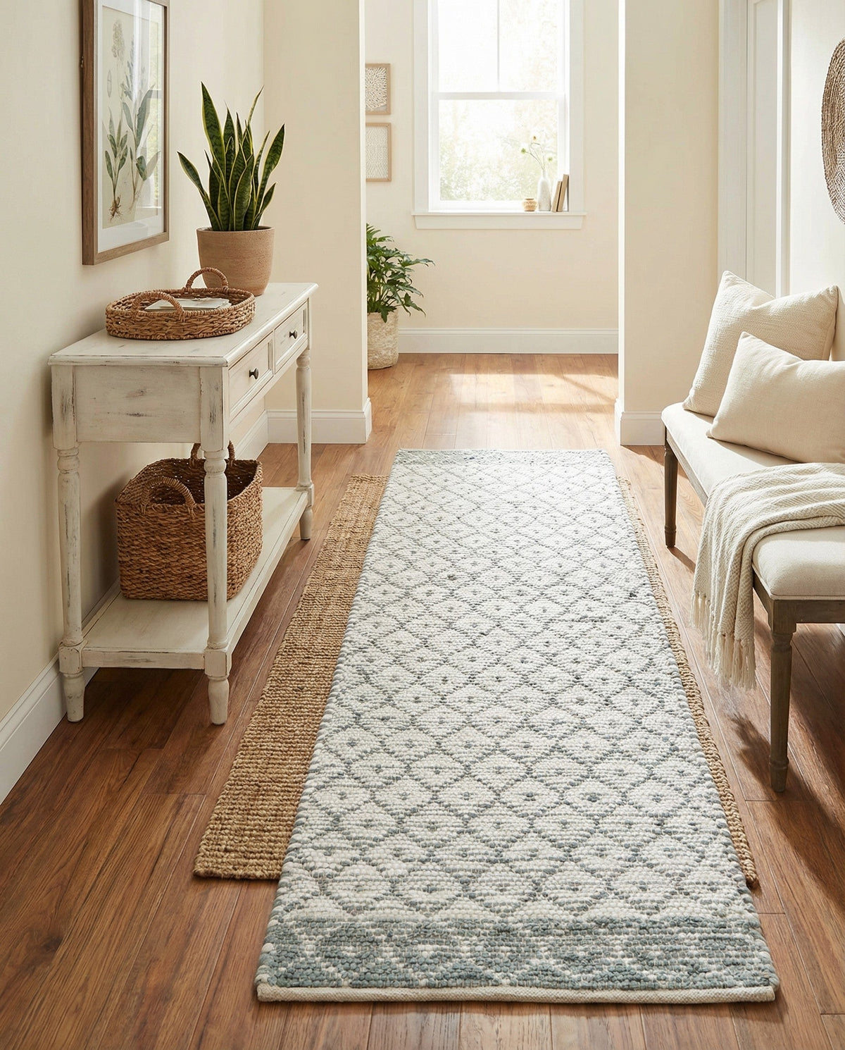 Tulum Trellis Collection Area Rug - Shoreline Runner Gray  lifestyle 94