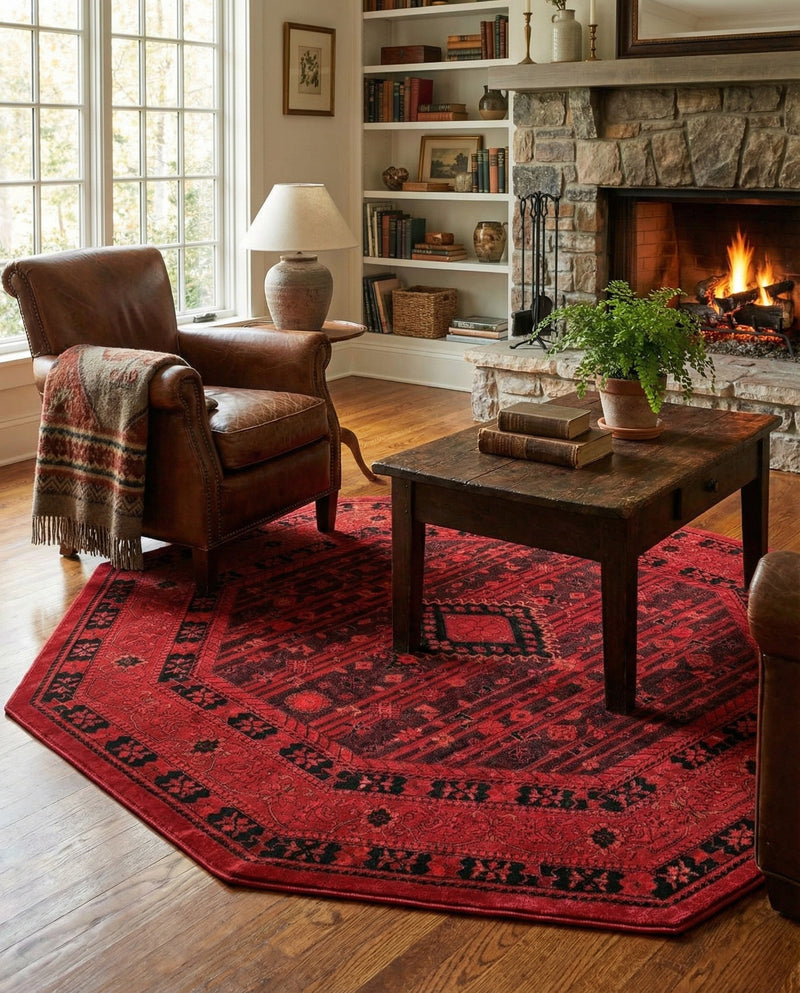 Samarkand Elegance Collection Area Rug -  Zarafshan Octagon Red  lifestyle 77