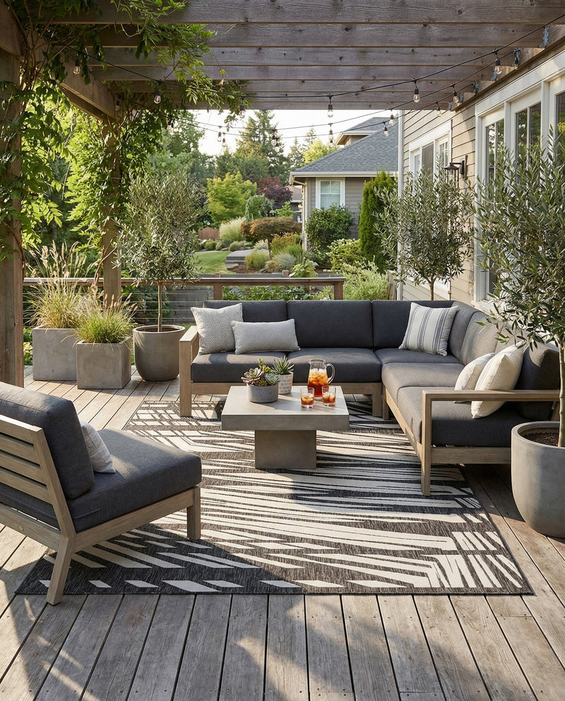 Urban Terrace Collection Area Rug -  Queens Rectangle Black and White  lifestyle 21