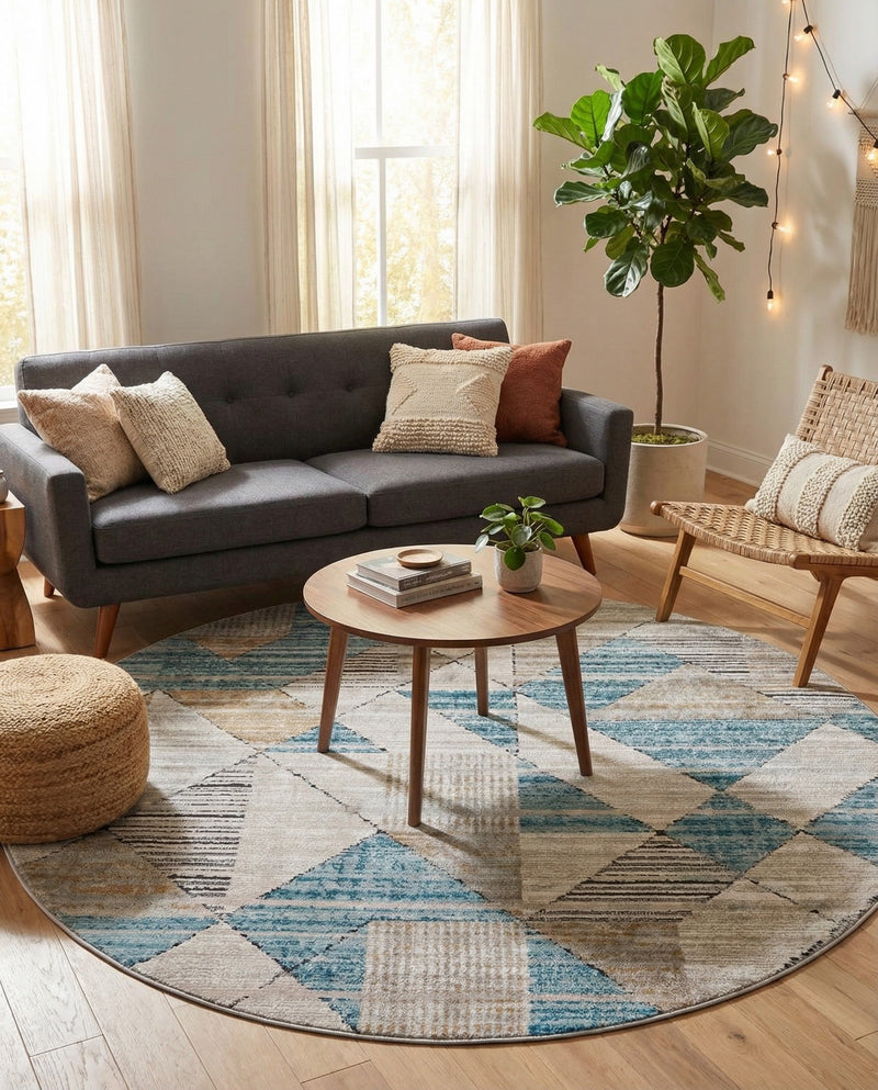 Dresden Elegance Collection Area Rug - Meissen Round Blue  lifestyle 27