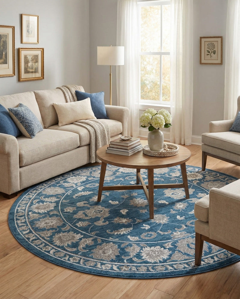 Charleston Elegance Collection Area Rug -  Seaport (Blue) Round Blue  lifestyle 77