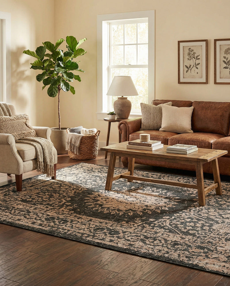 Patio Heritage Collection Area Rug -  Lafayette (Black) Rectangle Black  lifestyle 21