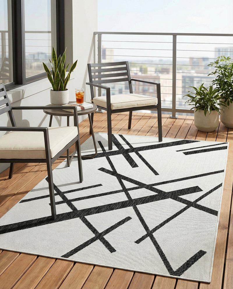 Urban Terrace Collection Area Rug -  Bowery Rectangle Black and White  lifestyle 12