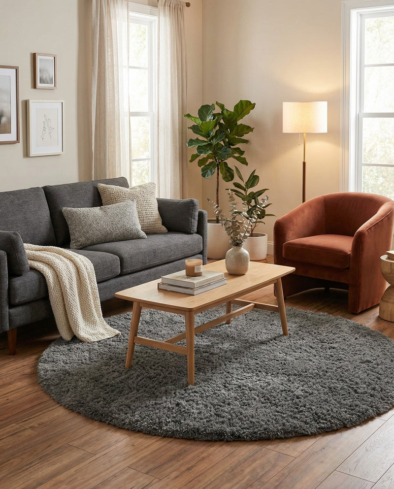 Eternal Plush Oasis Collection Area Rug -  Tranquility (Smoke) Round Smoke  lifestyle 40