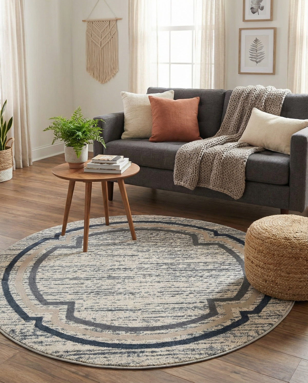 Serenity Sands Collection Area Rug -  Hushhaven Round Gray  lifestyle 92