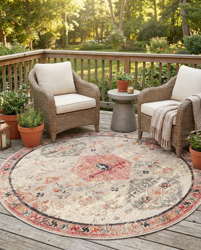 Patio Heritage Collection Area Rug -  Meadow Round Multi  lifestyle 68