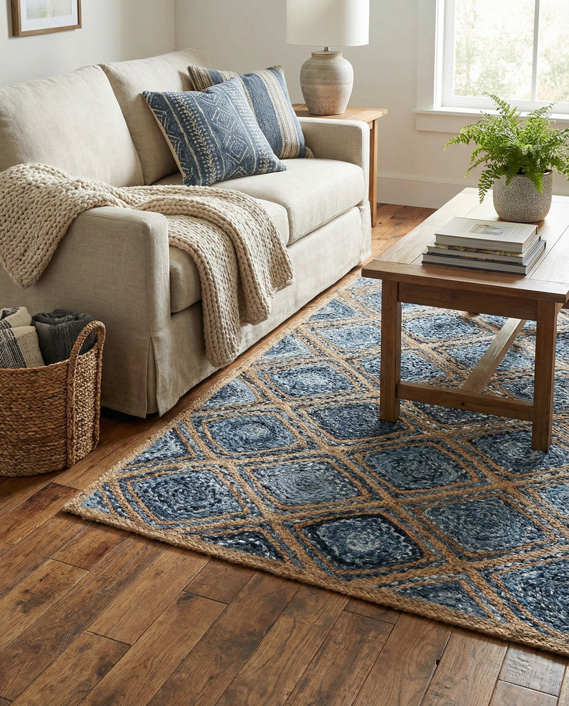 Woven Seaside Jute Collection Area Rug - Marina Rectangle Blue  lifestyle 32