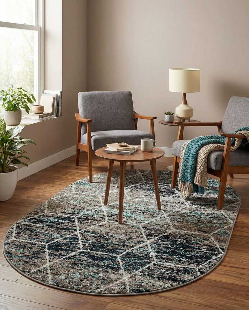 Trellis Mosaic Collection Area Rug - Arborville (Blue Multi) Oval Blue Multi  lifestyle 71
