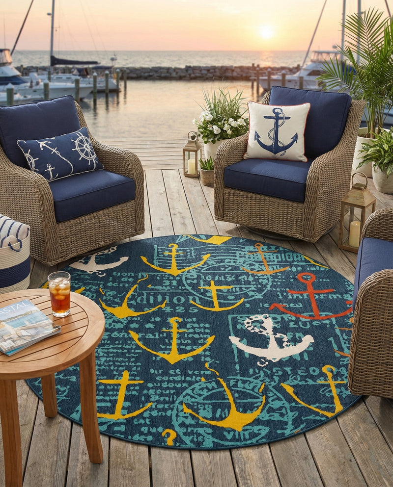 Seaside Haven Rugs Collection Area Rug -  Lighthouse Round Navy Blue  lifestyle 61