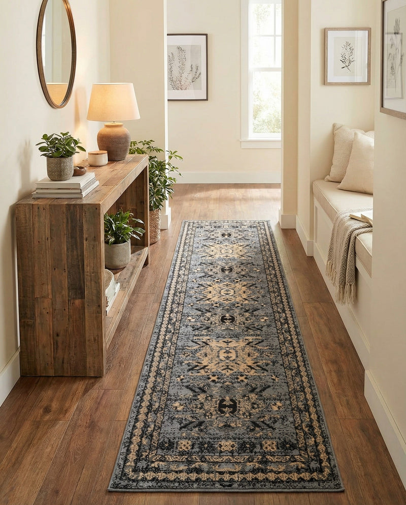 Tabriz Tapestries Collection Area Rug - Azerbaijan (Gray) Runner Gray  lifestyle 35