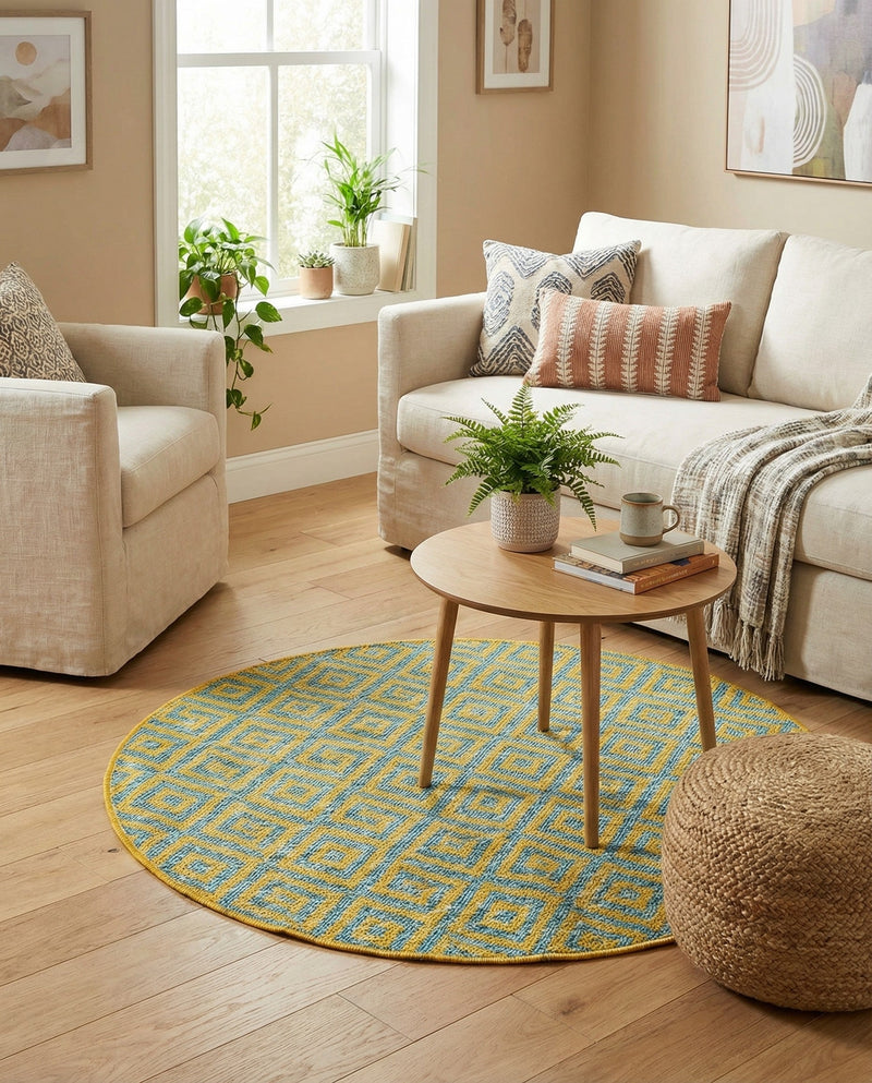 Urban Oasis Rugs Collection Area Rug -  Rooftop (Yellow and Aqua) Round Yellow and Aqua  lifestyle 62