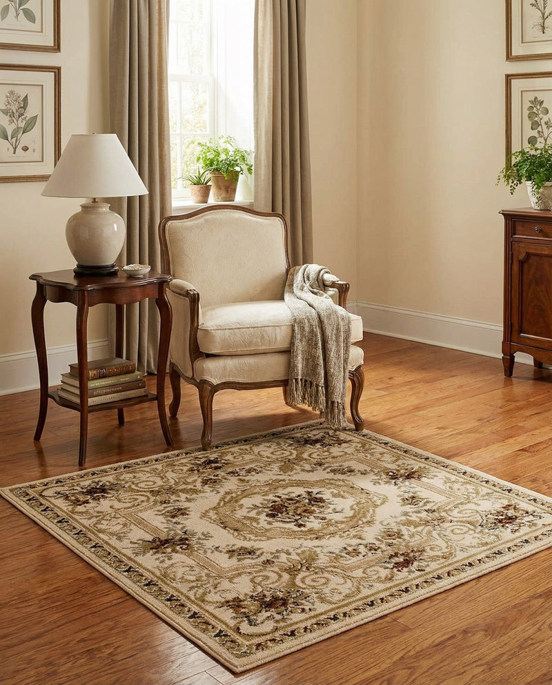 Versailles Elegance Collection Area Rug -  Louveciennes (Cream) Square Cream  lifestyle 43