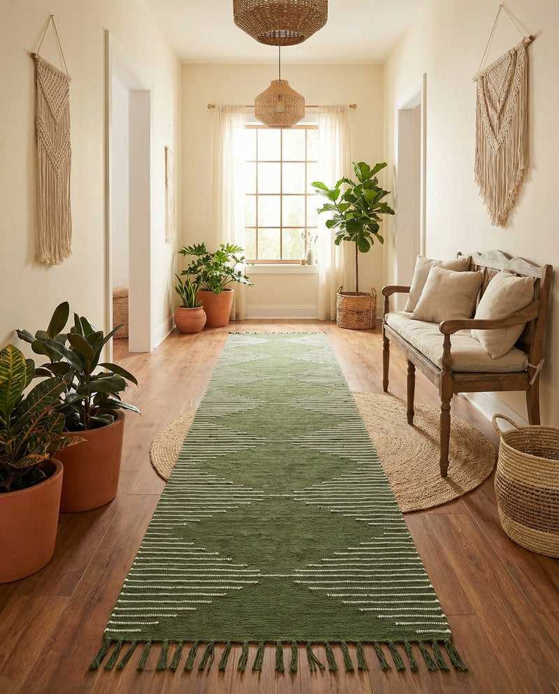 Thar Cotton Collection Area Rug - Jaisalmer (Green) Runner Green  lifestyle 64