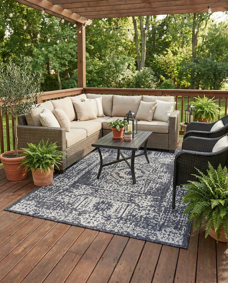 Patio Heritage Collection Area Rug - Savannah (Charcoal Gray) Rectangle Charcoal Gray  lifestyle 5