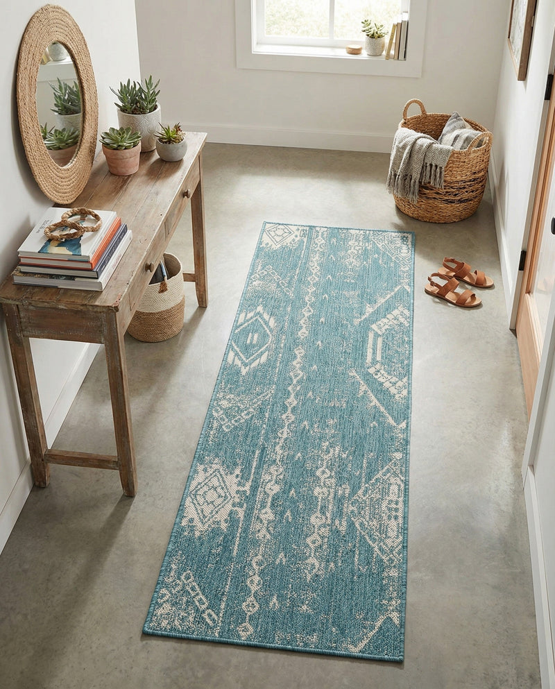 Desert Nomad Terrace Collection Area Rug - Sahara (Light Aqua) Runner Light Aqua  lifestyle 27
