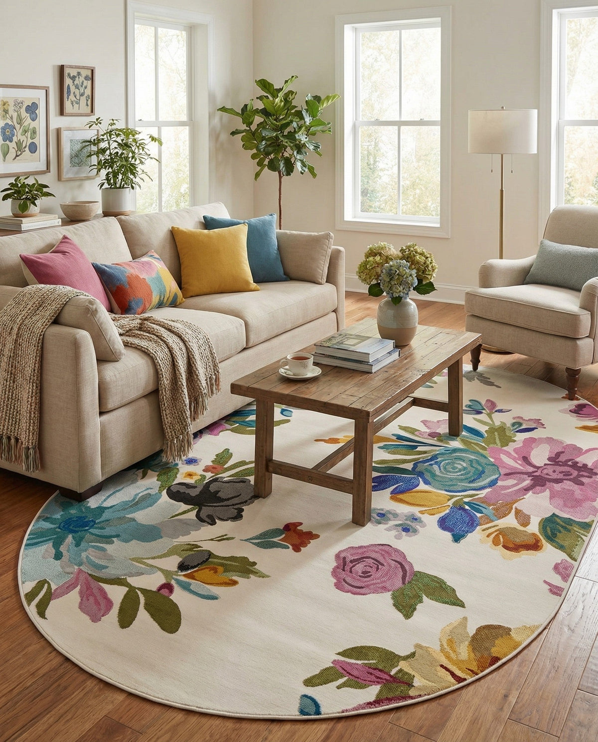 Meadow Breeze Collection Area Rug - Wildflower Oval Ivory  lifestyle 165