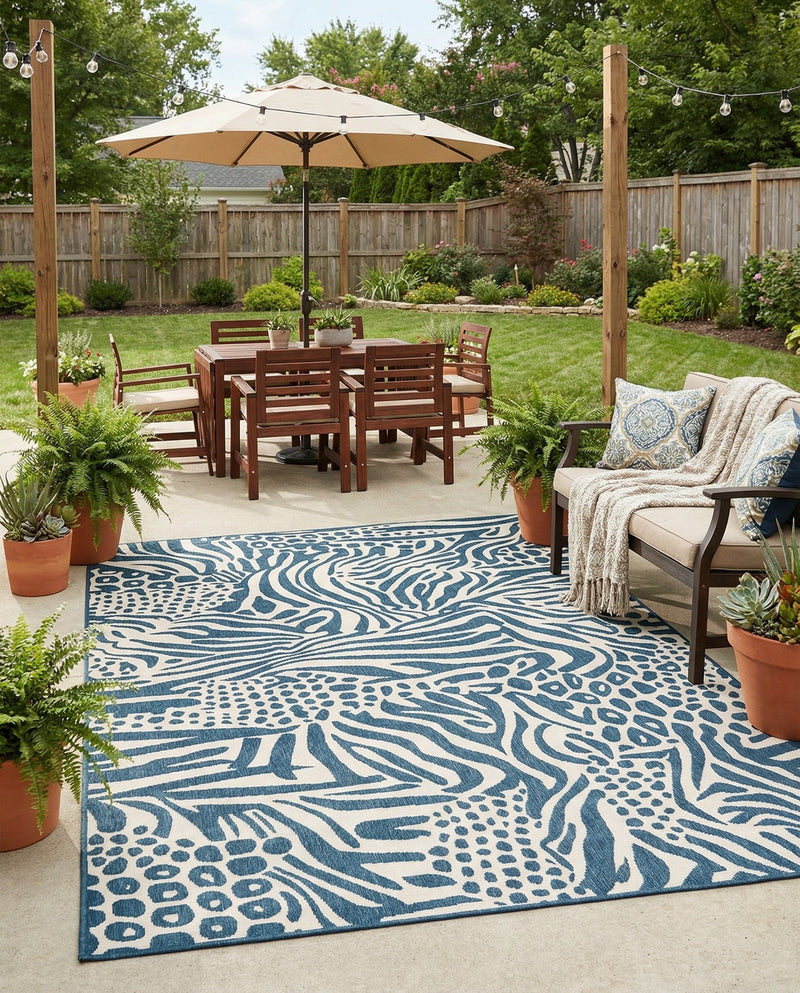 Savannah Escape Collection Area Rug -  Masai Rectangle Navy Blue and Ivory  lifestyle 20