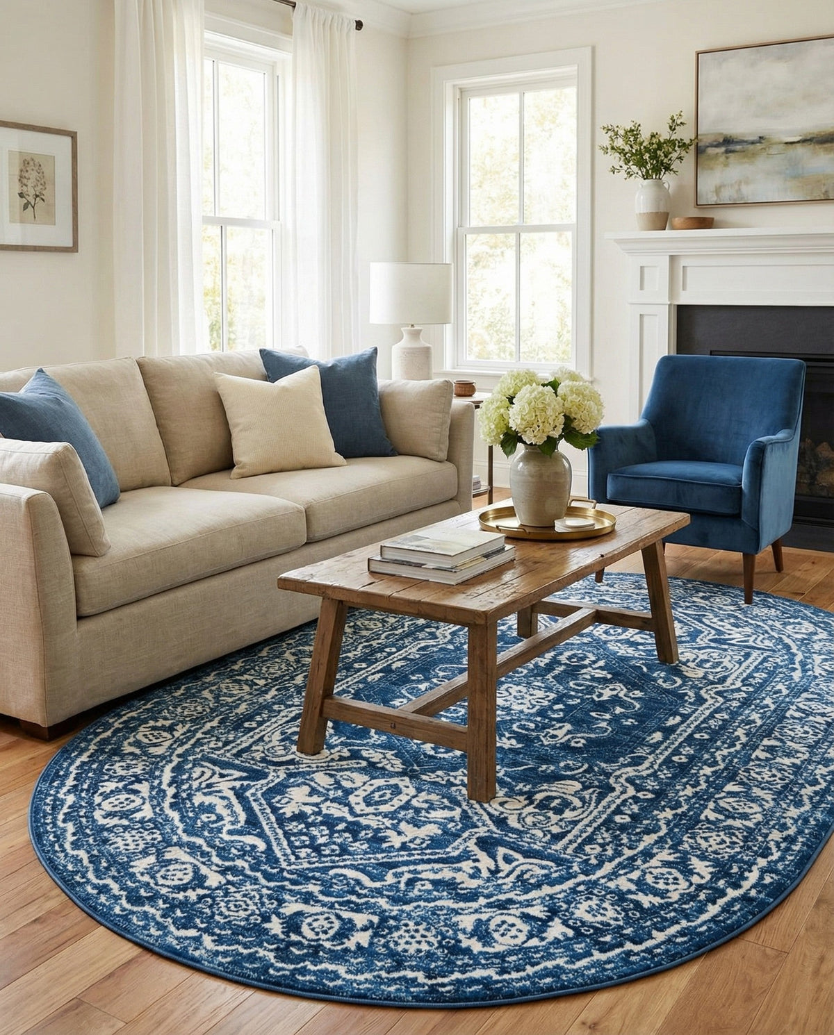 Charleston Elegance Collection Area Rug - Harborview Oval Blue  lifestyle 193