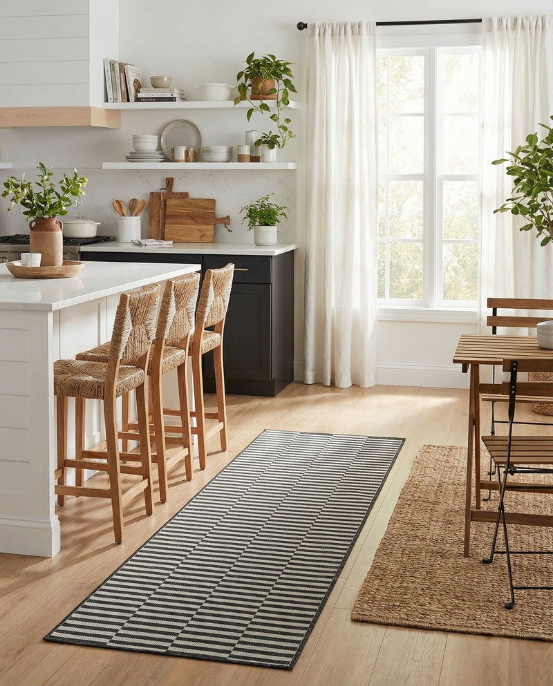 Seaside Stripes Collection Area Rug - Cabana (Charcoal) Runner Charcoal  lifestyle 75
