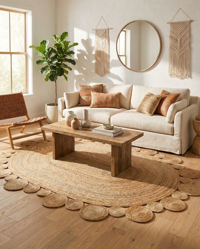 Woven Seaside Jute Collection Area Rug - Sienna Oval Natural  lifestyle 56