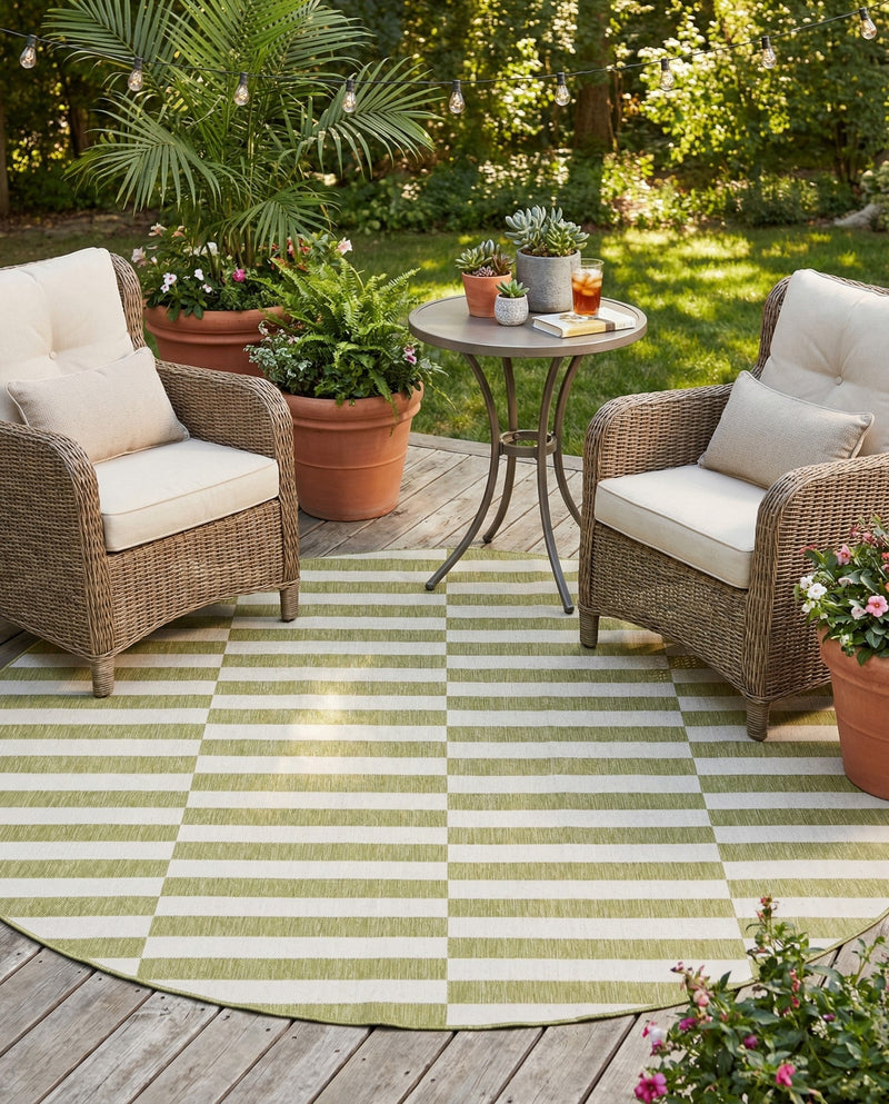 Seaside Stripes Collection Area Rug - Cabana (Green) Round Green  lifestyle 32